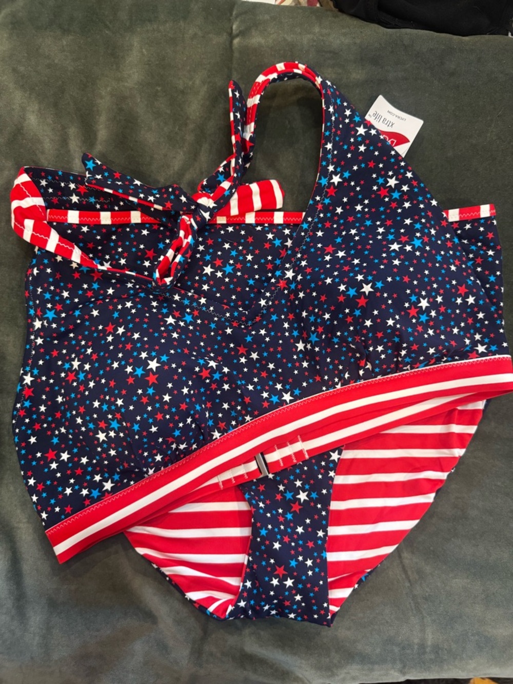 Lands' End Women’s Navy, Red & White Star-Print Three-Piece Swim Set